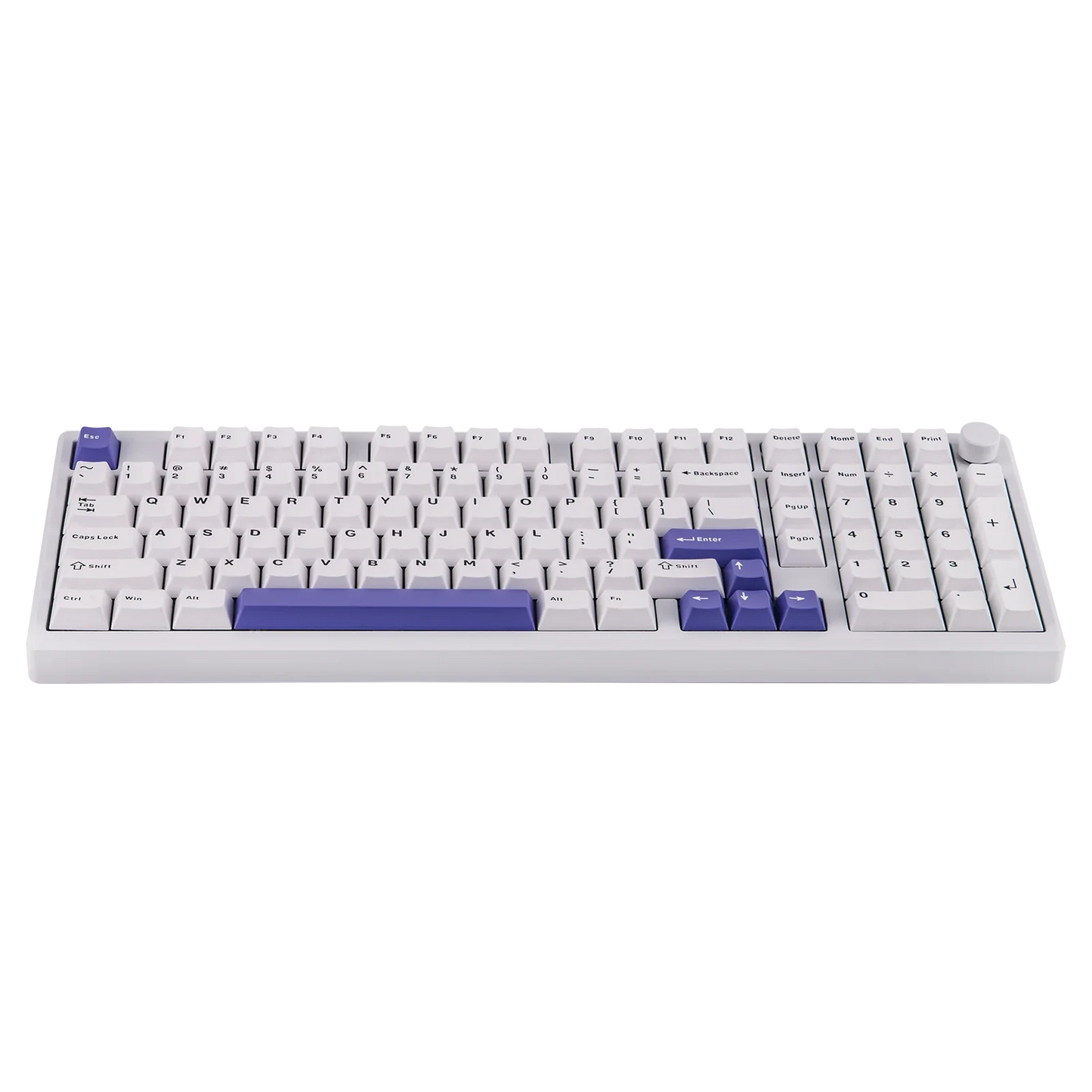 Teclado mecánico MyKeyboard Epomaker Galaxy100 con cuerpo de aluminio, teclas PBT blancas y detalles en color morado