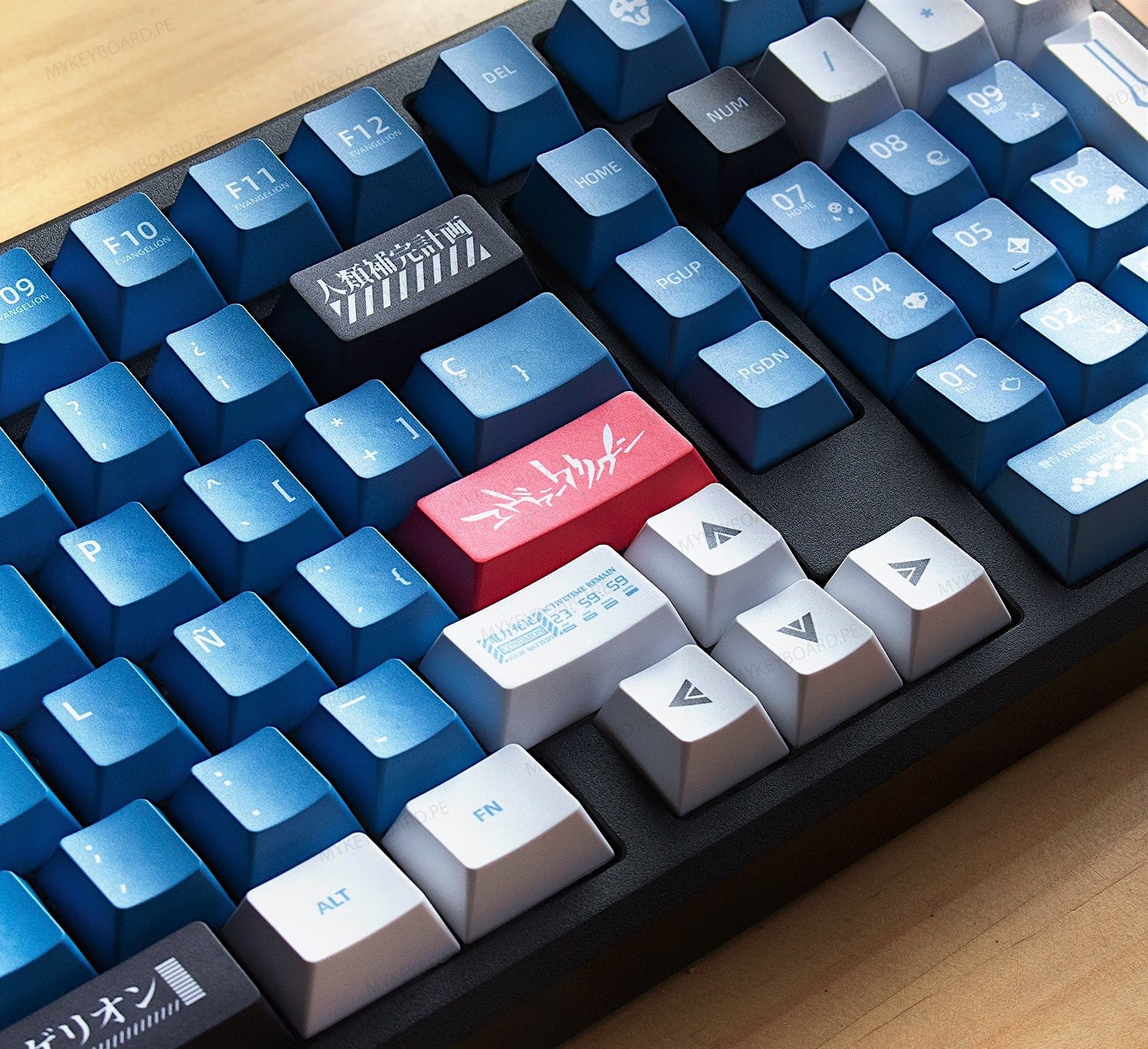 Teclado mecánico MyKeyboard EPOMAKER Galaxy100 Evangelion EVA00 con teclas azules, blancas y detalles en rojo
