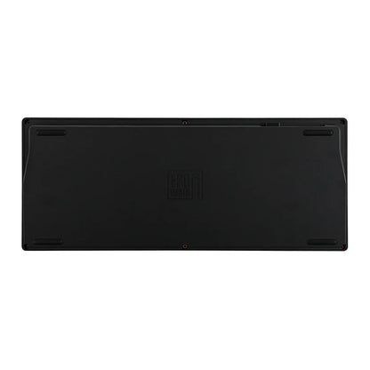 Parte inferior del teclado MyKeyboard Epomaker P75 de aluminio negro con base sólida y patas antideslizantes