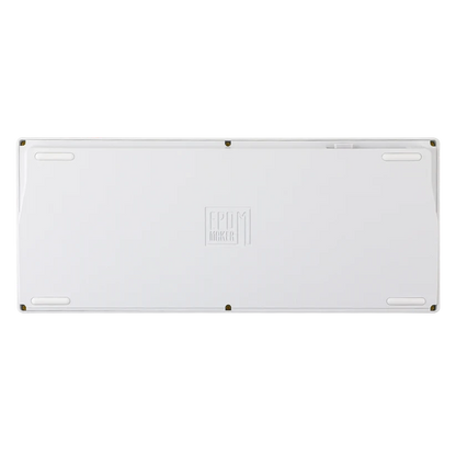 Vista inferior del teclado mecánico MyKeyboard EPOMAKER P75 en color blanco con base sólida y logotipo central