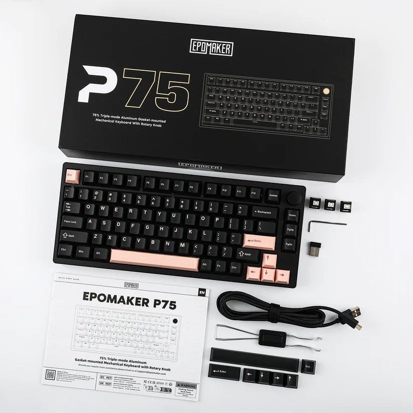 Teclado mecánico MyKeyboard Epomaker P75 75% de aluminio negro con teclas en tono melocotón y rueda de volumen