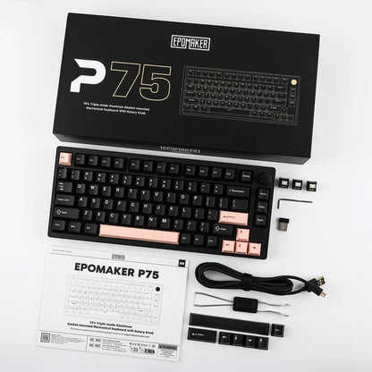 Teclado mecánico MyKeyboard Epomaker P75 75% de aluminio negro con teclas en tono melocotón y rueda de volumen