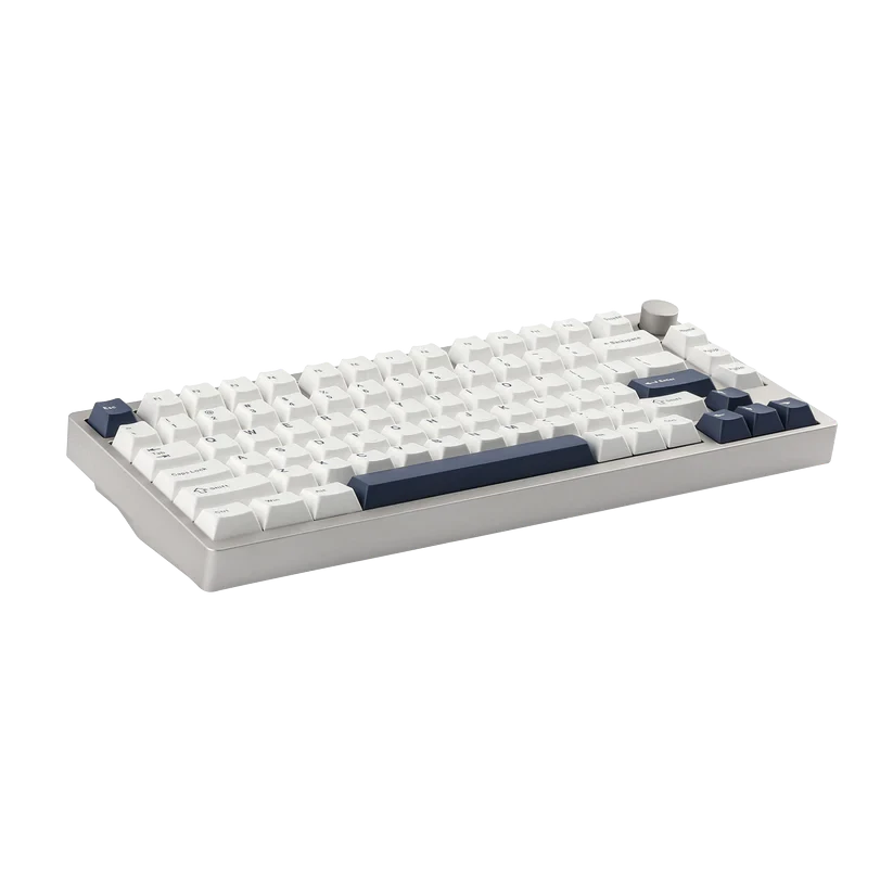 Teclado mecánico MyKeyboard EPOMAKER P75 75% con cuerpo de aluminio, teclas blancas y azules y rueda de volumen