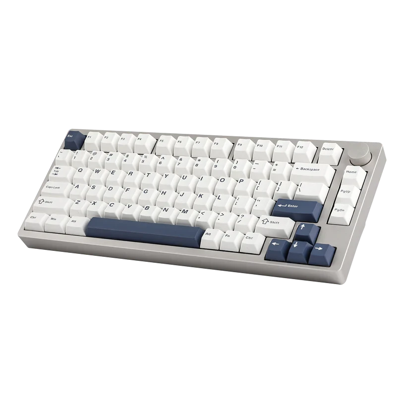 Teclado mecánico MyKeyboard EPOMAKER P75 formato 75% con cuerpo de aluminio, teclas blancas y azules y rueda de volumen
