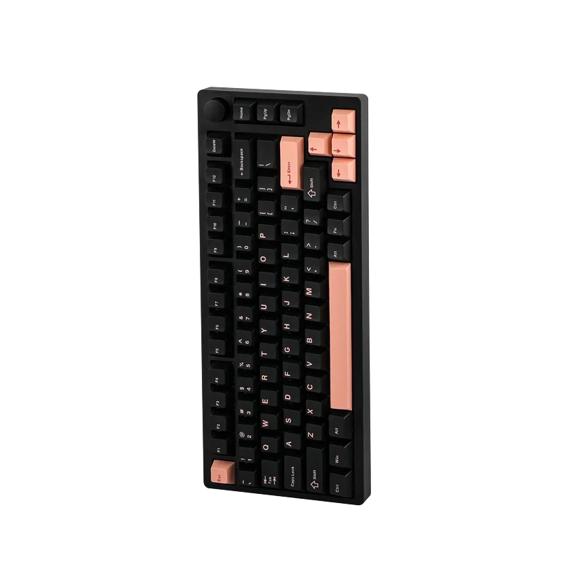 Teclado mecánico MyKeyboard Epomaker P75 formato 75% con cuerpo de aluminio negro, teclas acento salmón y perilla