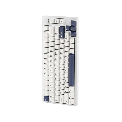 Teclado mecánico MyKeyboard EPOMAKER P75 formato 75% con cuerpo de aluminio blanco, teclas azul marino y rueda de volumen