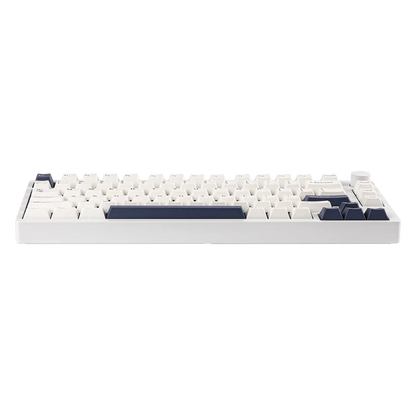 Teclado mecánico MyKeyboard Epomaker P75 75% con carcasa blanca, teclas blancas y azules y rueda de volumen