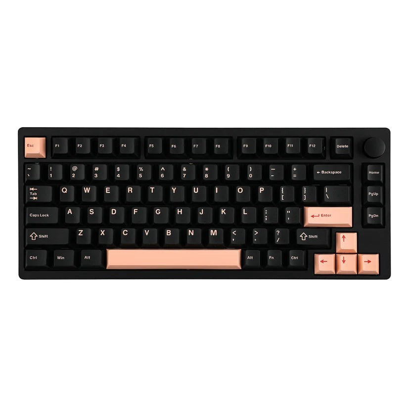 Teclado mecánico MyKeyboard EPOMAKER P75 75% negro con teclas de acento salmón, cuerpo de aluminio y rueda de volumen