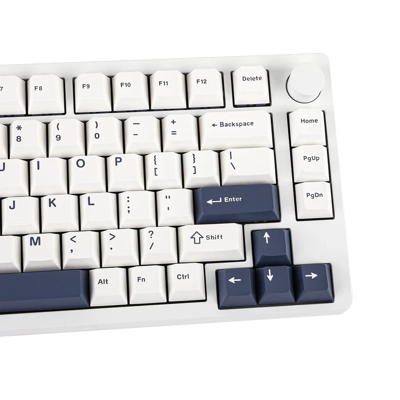 Teclado mecánico MyKeyboard EPOMAKER P75 75% blanco y azul con teclas de perfil ergonómico y rueda de volumen lateral