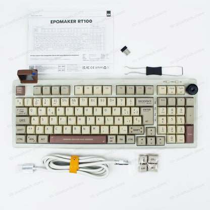 Teclado mecánico MyKeyboard EPOMAKER RT100 ISO Español retro con pantalla mini TV, cable USB-C y accesorios