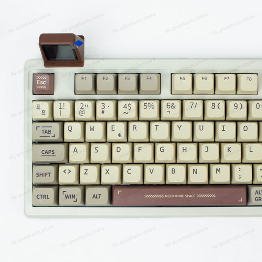 Teclado mecánico MyKeyboard EPOMAKER RT100 ISO Español con teclas retro beige y marrones y mini pantalla TV