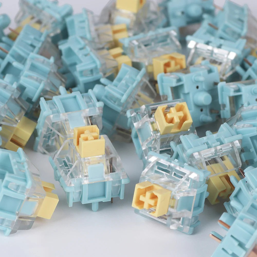 Switches lineales MyKeyboard EPOMAKER Sea Salt Silent V2 de color azul claro y amarillo, diseño silencioso de 5 pines