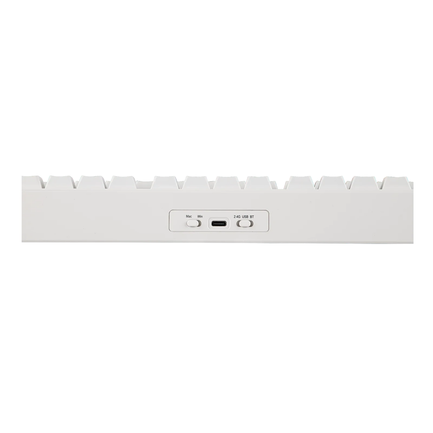 Panel trasero del teclado MyKeyboard Epomaker TH80 V2 Pro con interruptores de modo y puerto USB-C en color blanco