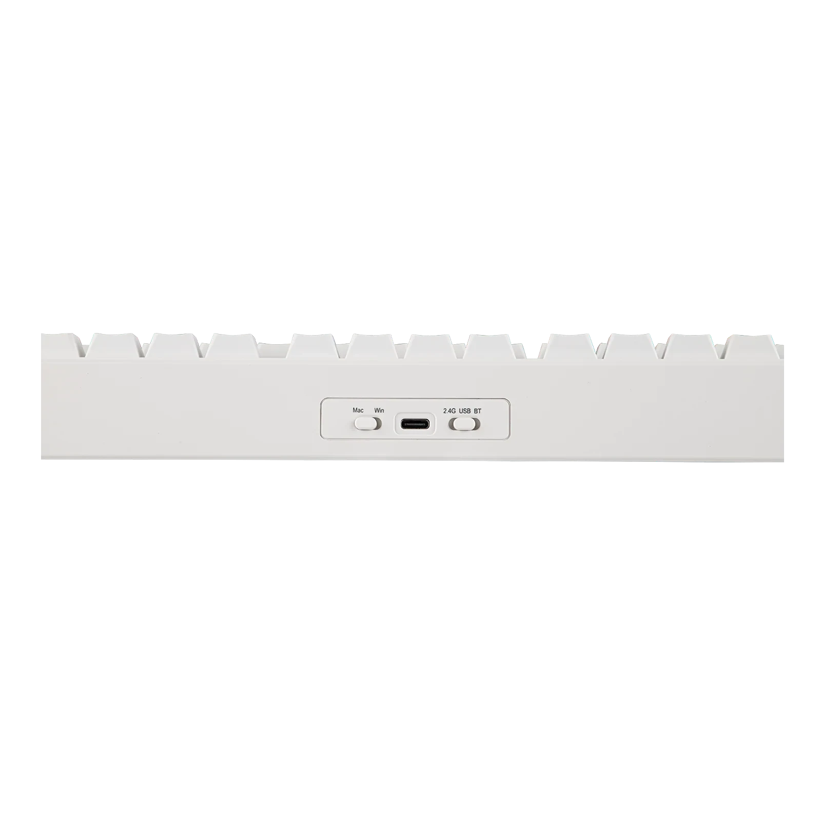 Panel trasero del teclado MyKeyboard Epomaker TH80 V2 Pro con interruptores de modo y puerto USB-C en color blanco
