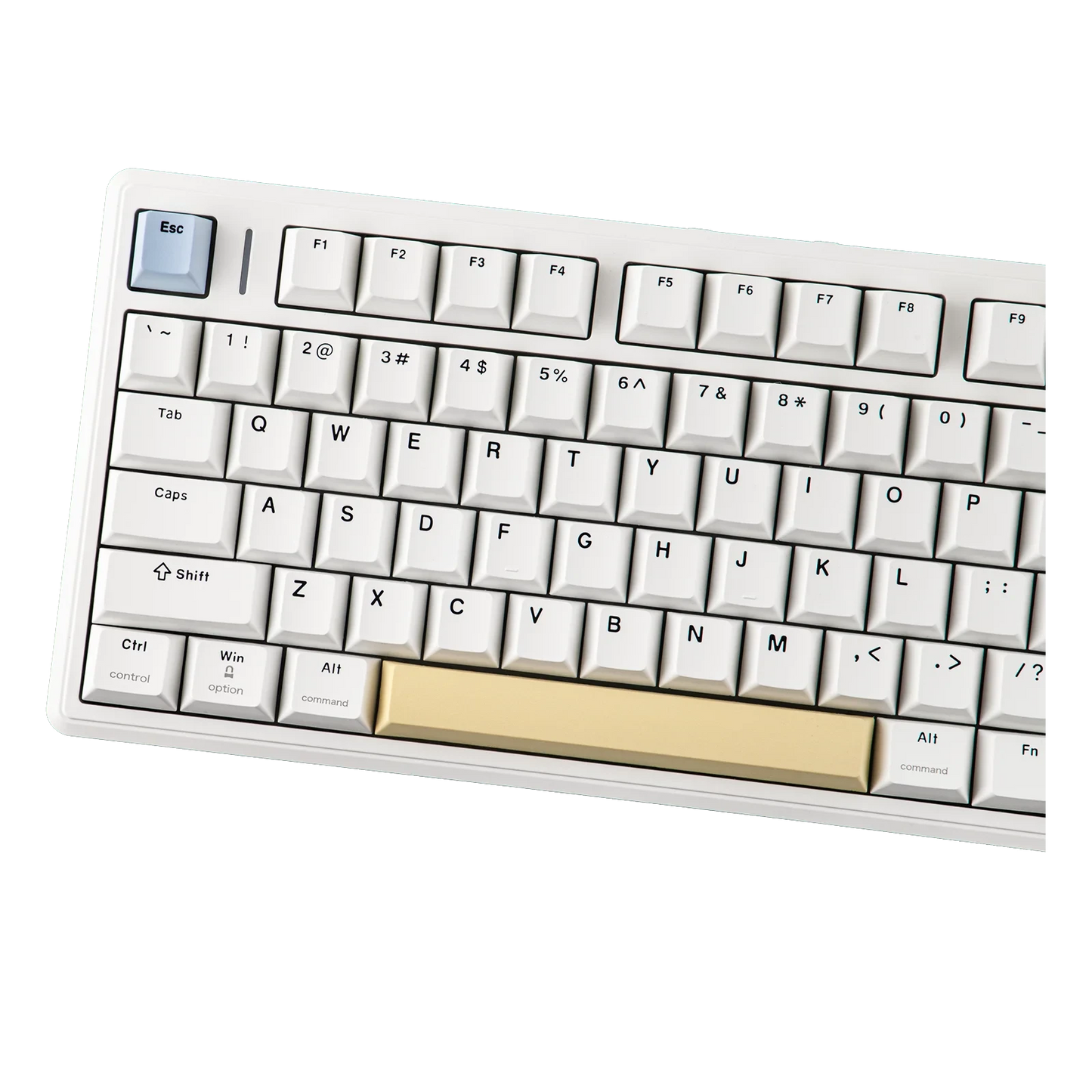 Teclado mecánico MyKeyboard EPOMAKER TH80 V2 Pro blanco con teclas personalizadas y barra espaciadora dorada