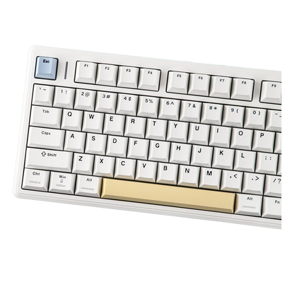 Teclado mecánico MyKeyboard EPOMAKER TH80 V2 Pro blanco con teclas personalizadas y barra espaciadora dorada