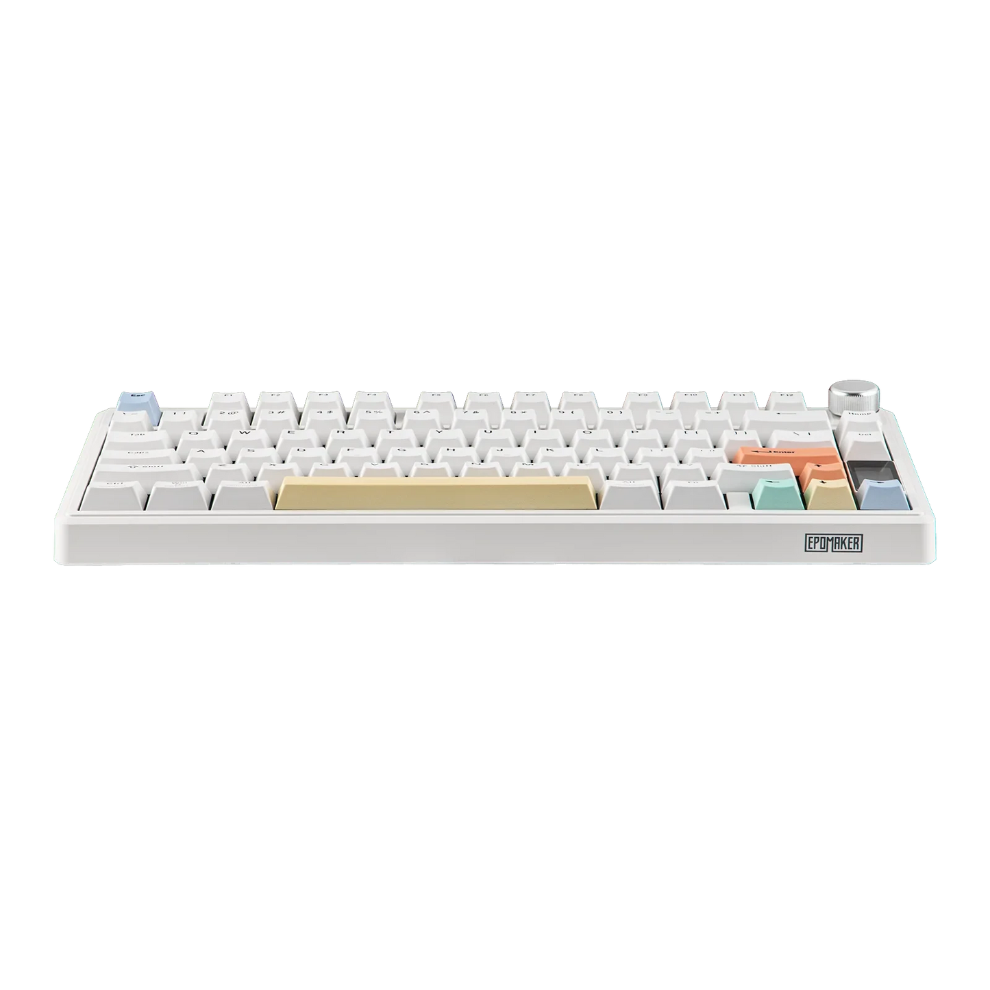 Teclado mecánico MyKeyboard Epomaker TH80 V2 Pro blanco con teclas de colores pastel y perilla de control