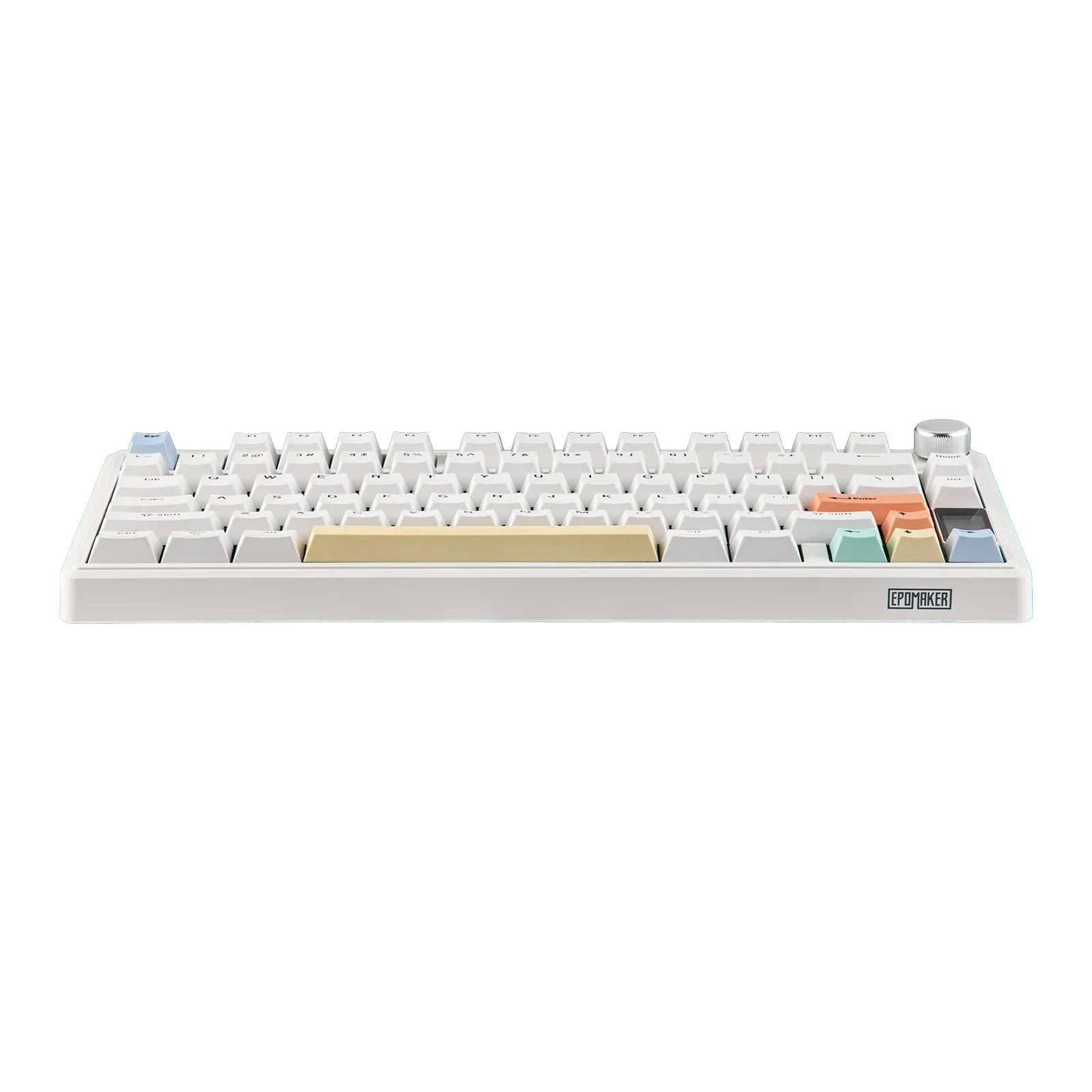 Teclado mecánico MyKeyboard Epomaker TH80 V2 Pro blanco con teclas de colores pastel y perilla de control