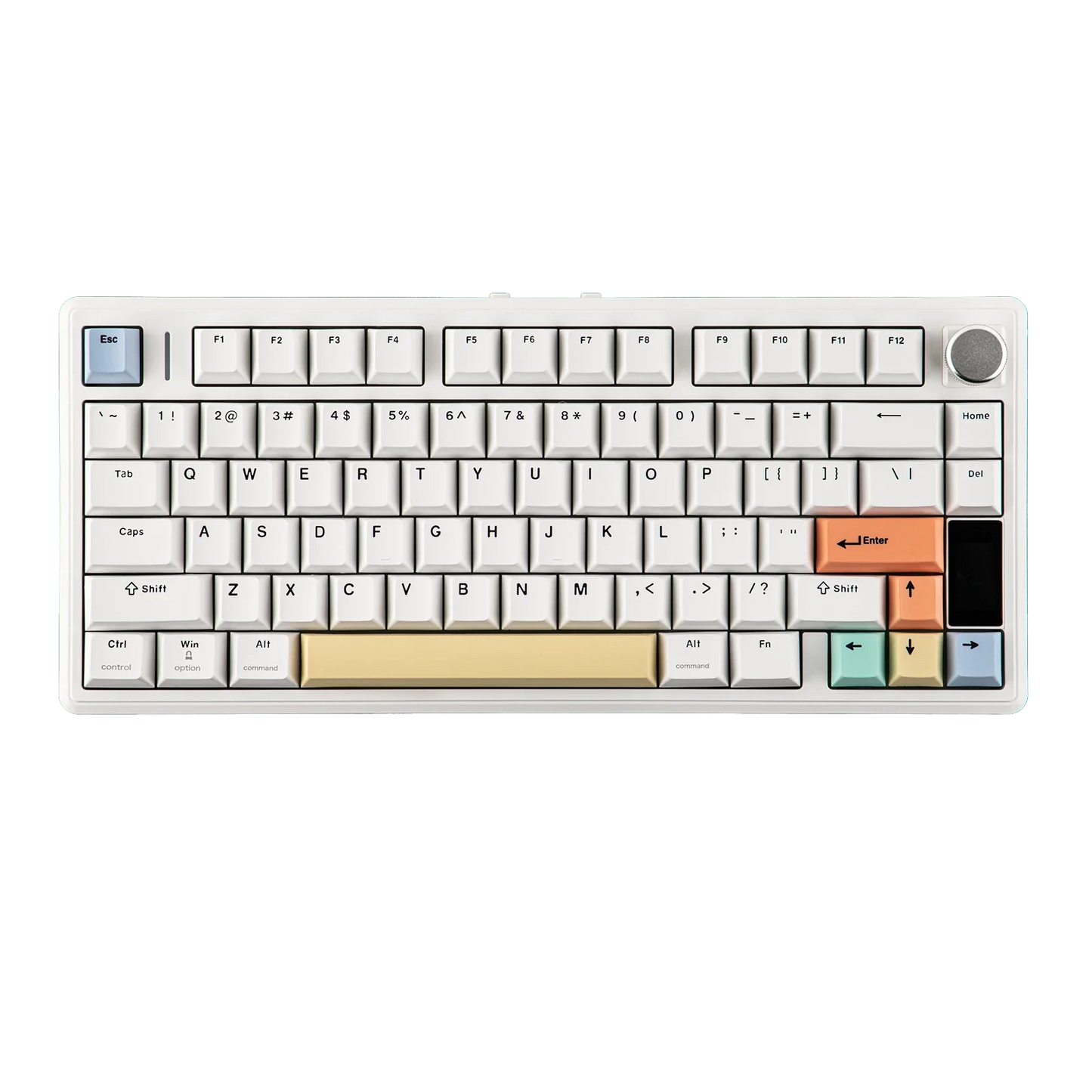 Teclado mecánico MyKeyboard EPOMAKER TH80 V2 Pro blanco con teclas de colores y pantalla LCD personalizable