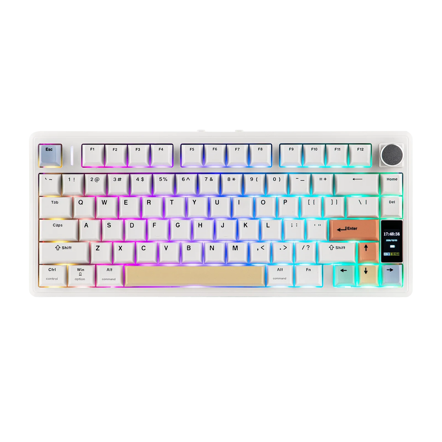 Teclado mecánico MyKeyboard EPOMAKER TH80 V2 Pro blanco con iluminación RGB, pantalla LCD y teclas de colores