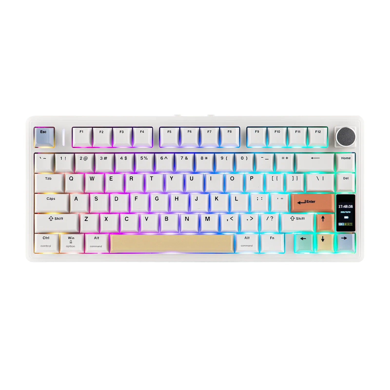 Teclado mecánico MyKeyboard EPOMAKER TH80 V2 Pro blanco con iluminación RGB, pantalla LCD y teclas de colores