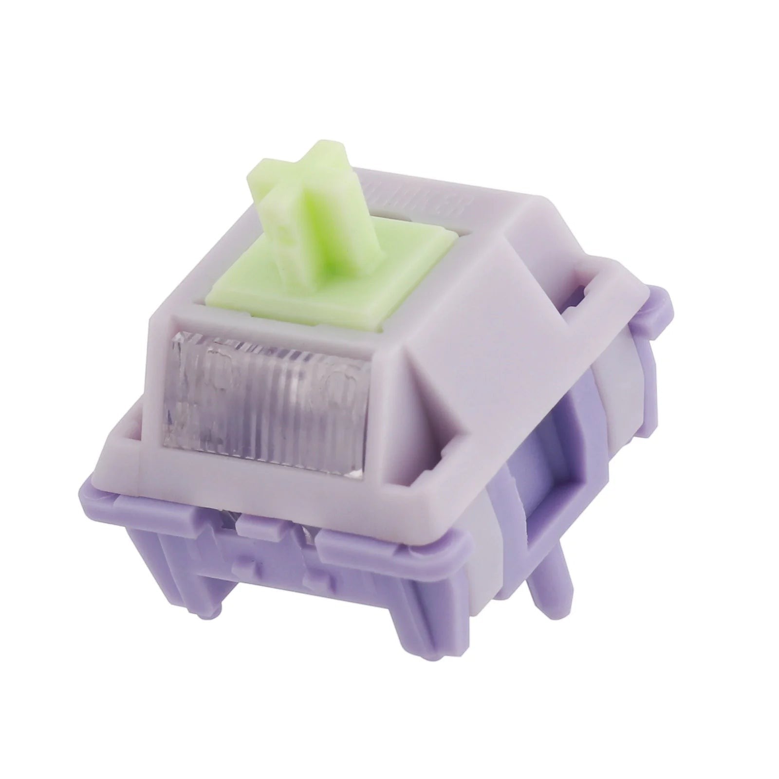 Switch lineal MyKeyboard Epomaker Wisteria V2 de color morado y verde claro con diseño de 5 pines