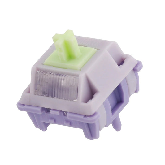 Switch lineal MyKeyboard Epomaker Wisteria V2 de color morado y verde claro con diseño de 5 pines