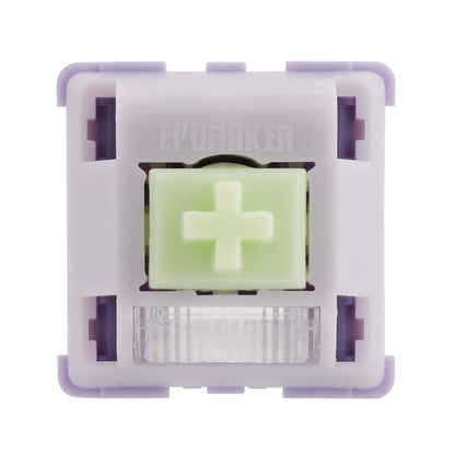 Switch lineal MyKeyboard Epomaker Wisteria V2 de color lila y verde claro con diseño de 5 pines para teclado mecánico