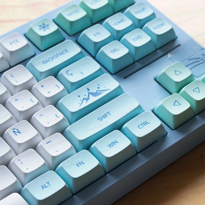 Teclado mecánico MyKeyboard Galaxy80 Snow Mountain con teclas azul y blanco y base de aluminio azul