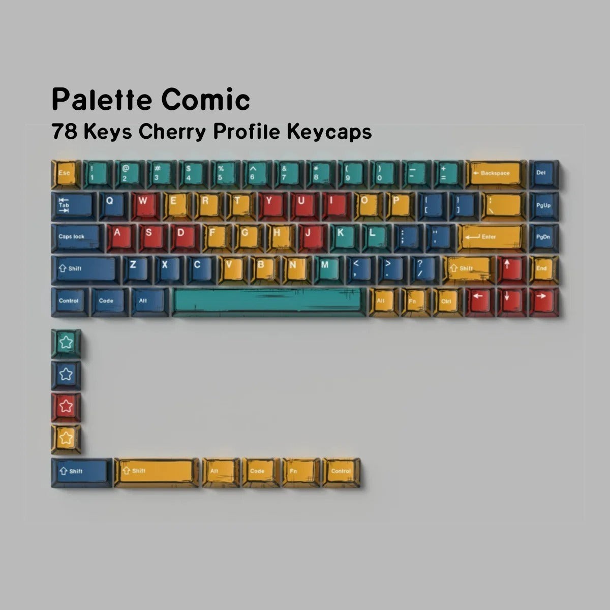 Set de 78 teclas MyKeyboard Jaycomia Pelette Comic con perfil Cherry, fabricadas en PBT con diseño estilo cómic.