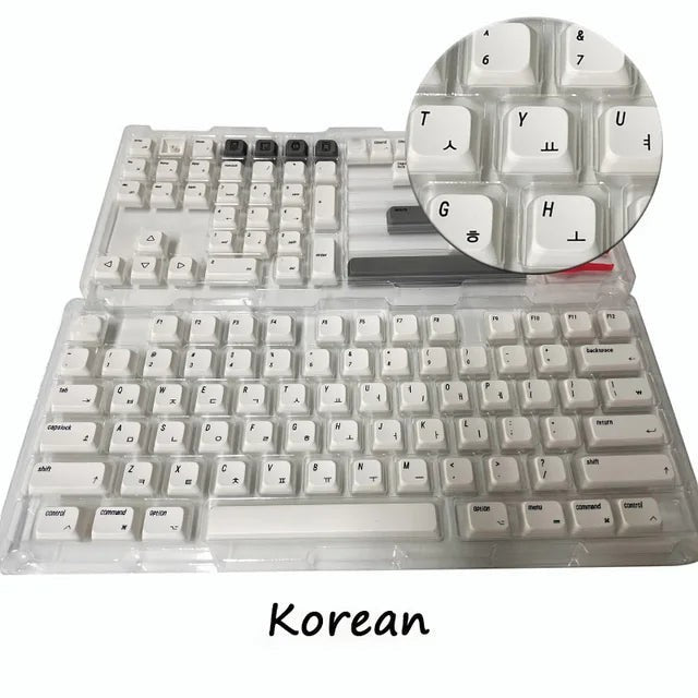 Set de 127 keycaps MyKeyboard minimalistas en blanco con perfil Cherry, material PBT y leyendas coreanas