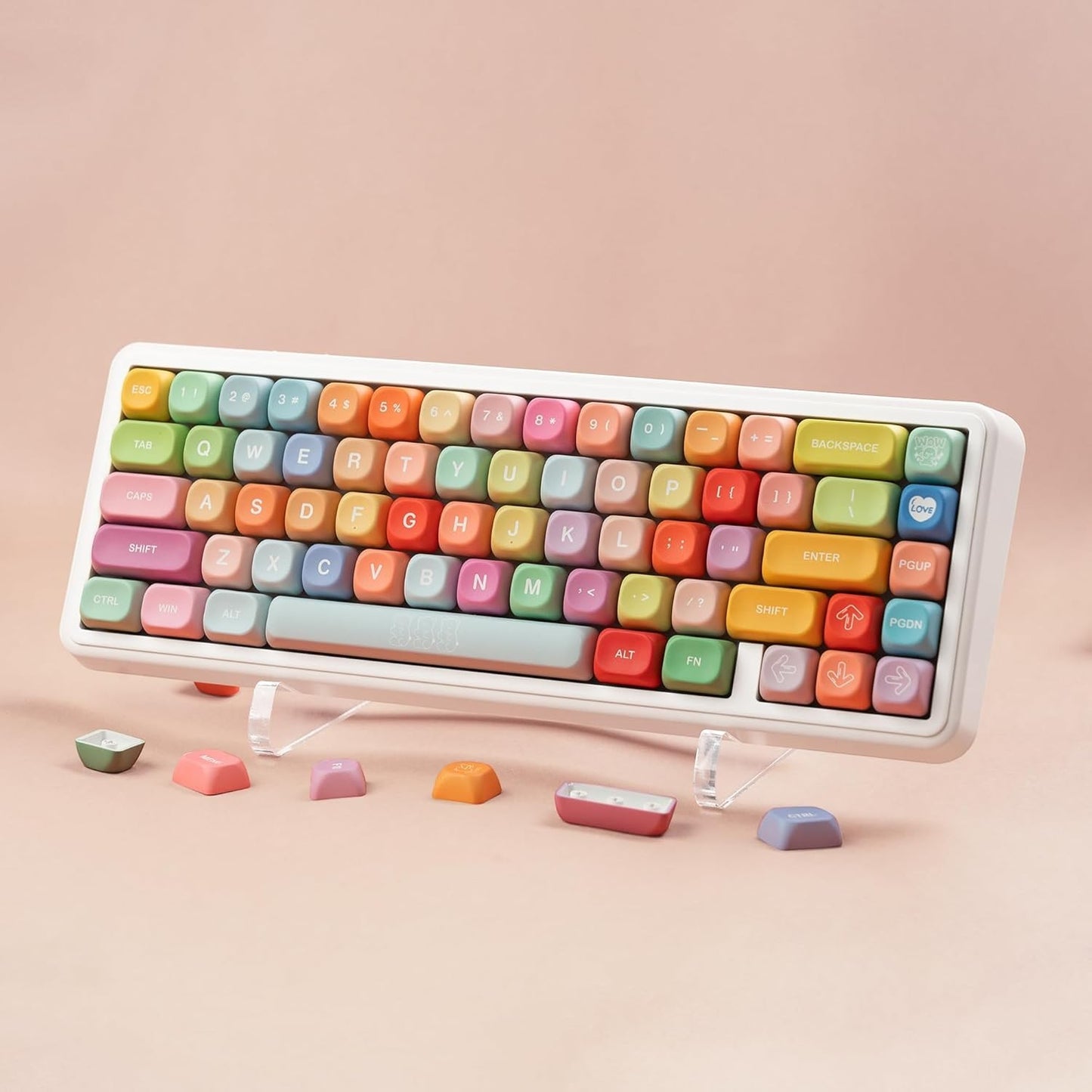 Set de 132 keycaps MyKeyboard Gummy Bears con perfil MOA, colores pastel y diseño de sublimación térmica