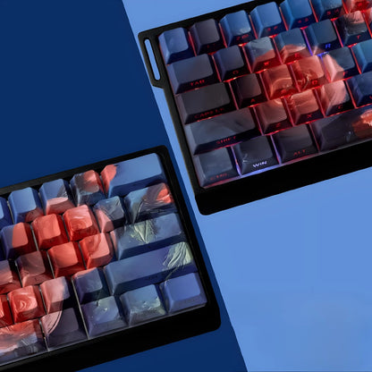 Set de 130 teclas MyKeyboard Jardín de Rosas con perfil Cherry, fabricadas en PBT con diseño floral azul y rojo