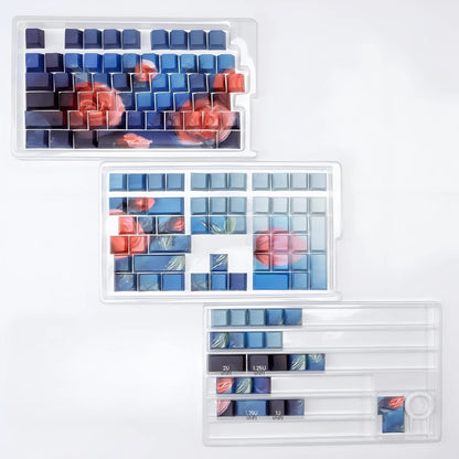 Set de 130 keycaps MyKeyboard Jardín de Rosas con perfil Cherry, fabricados en PBT con diseño floral azul y rojo.