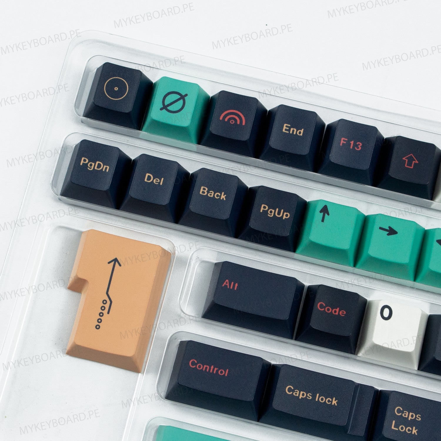 Set de 132 teclas MyKeyboard Metropolis B con perfil Cherry, fabricadas en PBT con sublimación térmica en tonos oscuros