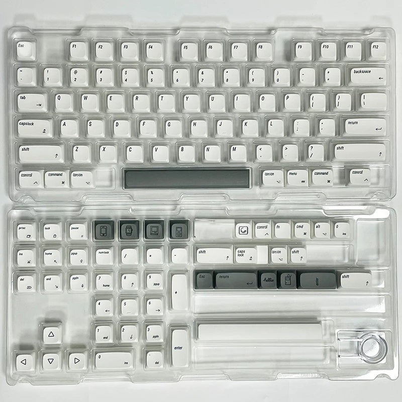 Set de 127 teclas MyKeyboard minimalistas en perfil Cherry, fabricadas en PBT con sublimación térmica en blanco y gris