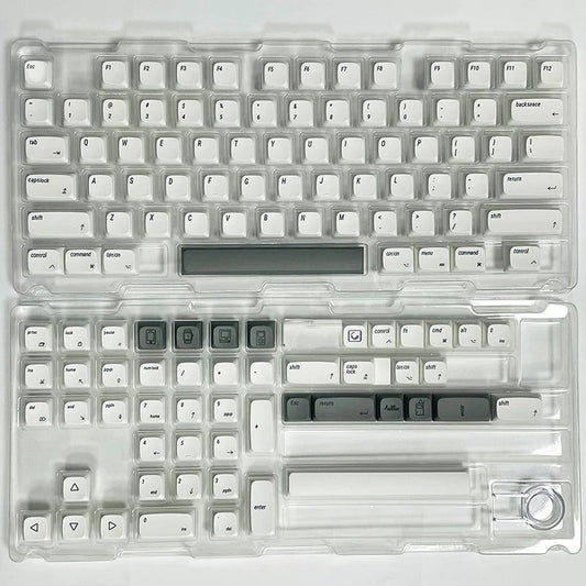 Set de 127 teclas MyKeyboard minimalistas en perfil Cherry, fabricadas en PBT con sublimación térmica en blanco y gris