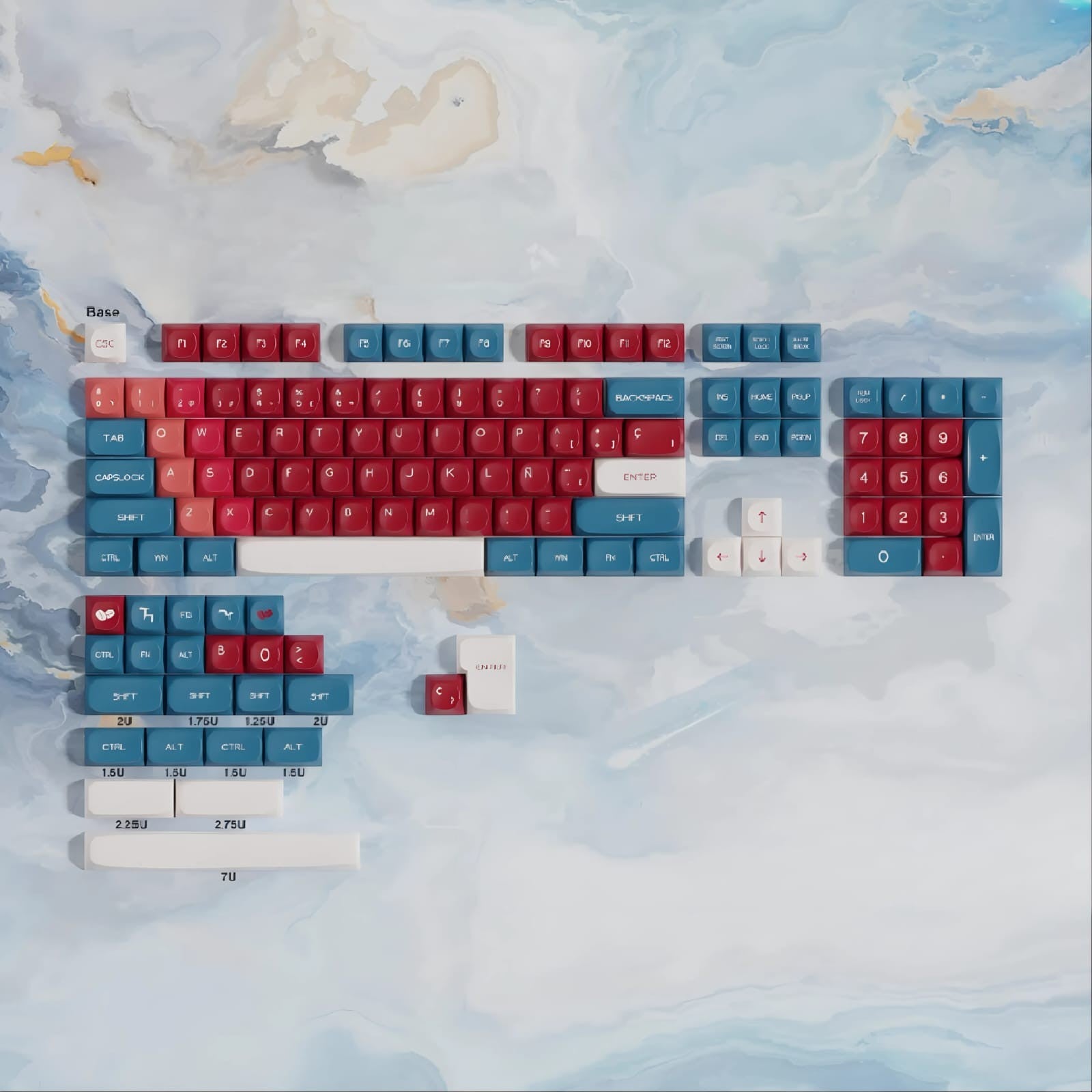 Set de 128 keycaps MyKeyboard RedBean con perfil MOA, fabricadas en PBT de alta calidad con sublimación térmica.