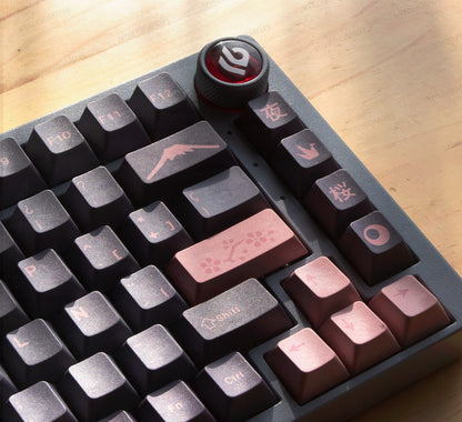 Teclado mecánico MyKeyboard Leobog Hi75 Sakura Night en español con teclas oscuras y perilla multimedia roja