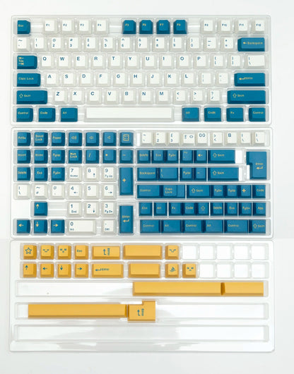 Set de 173 teclas MyKeyboard Merlin con perfil Cherry, fabricadas en PBT double shot en tonos azul, blanco y amarillo.