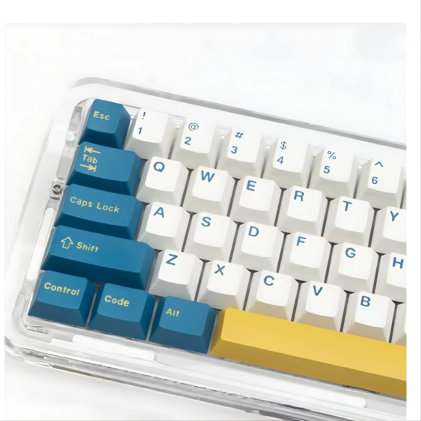 Set de 173 teclas MyKeyboard Merlin perfil Cherry de PBT double shot en colores blanco, azul y amarillo