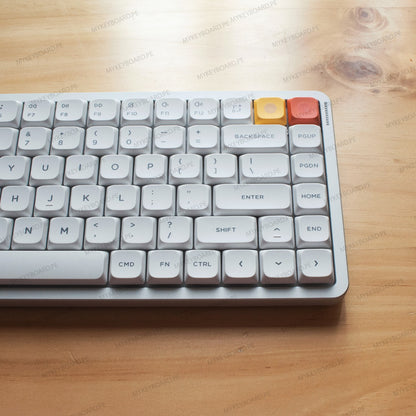 Teclado mecánico MyKeyboard NuPhy Air75 V3 en color Nova White con teclas PBT blancas y detalles en amarillo y rojo