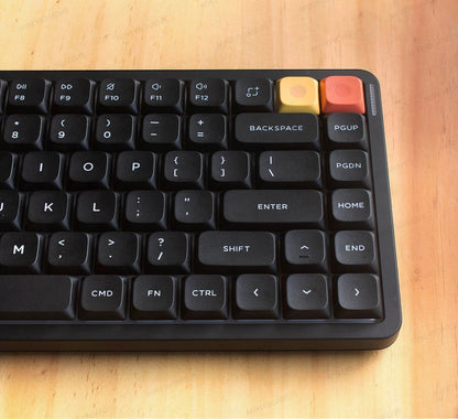 Teclado mecánico MyKeyboard Nuphy Air75 V3 negro con teclas Gateron Red Nano y teclas de acento amarillo y naranja