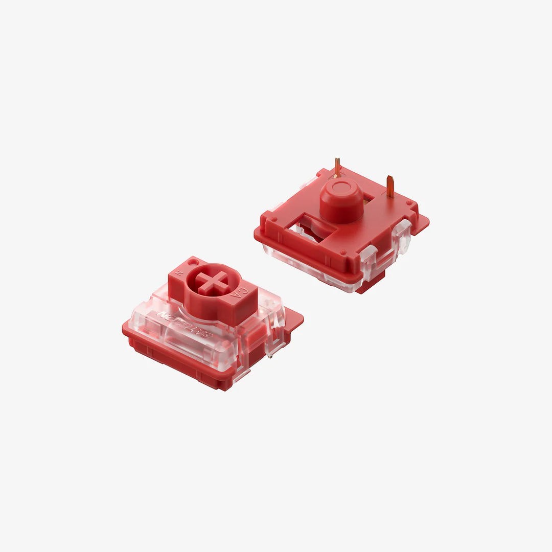 Interruptores mecánicos MyKeyboard NuPhy Cowberry de color rojo con carcasa transparente y diseño de 3 pines