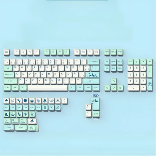 Set de 139 teclas MyKeyboard Snow Mountain con perfil XDA, fabricadas en PBT con diseño de montaña en tonos azul claro
