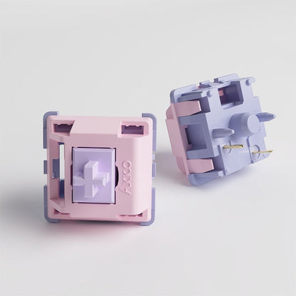 Switches lineales silenciosos AKKO Fairy de MyKeyboard en color rosa y lila con diseño de 45 unidades
