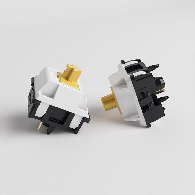 Switches mecánicos táctiles silenciosos Akko Penguin de MyKeyboard con carcasa blanca y negra y vástago amarillo