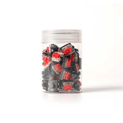 Frasco transparente con 100 switches lineales Gateron KS-33 Low Profile 2.0 Red para teclado mecánico