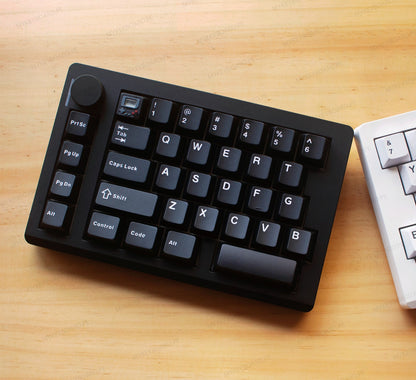 Teclado mecánico dividido MyKeyboard Epomaker Split 70 con teclas negras, perilla de volumen y diseño ergonómico