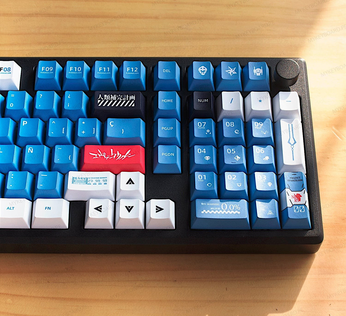 Teclado mecánico MyKeyboard EPOMAKER Galaxy100 edición Evangelion EVA00 con teclas azules y blancas personalizadas